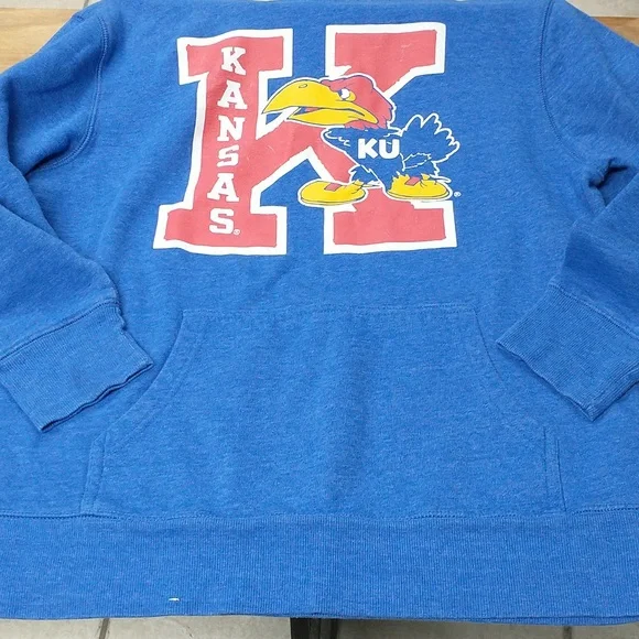 Kansas Jayhawks Blue Hooded Sweatshirt - University Logo Pullover - Picture 7 of 8